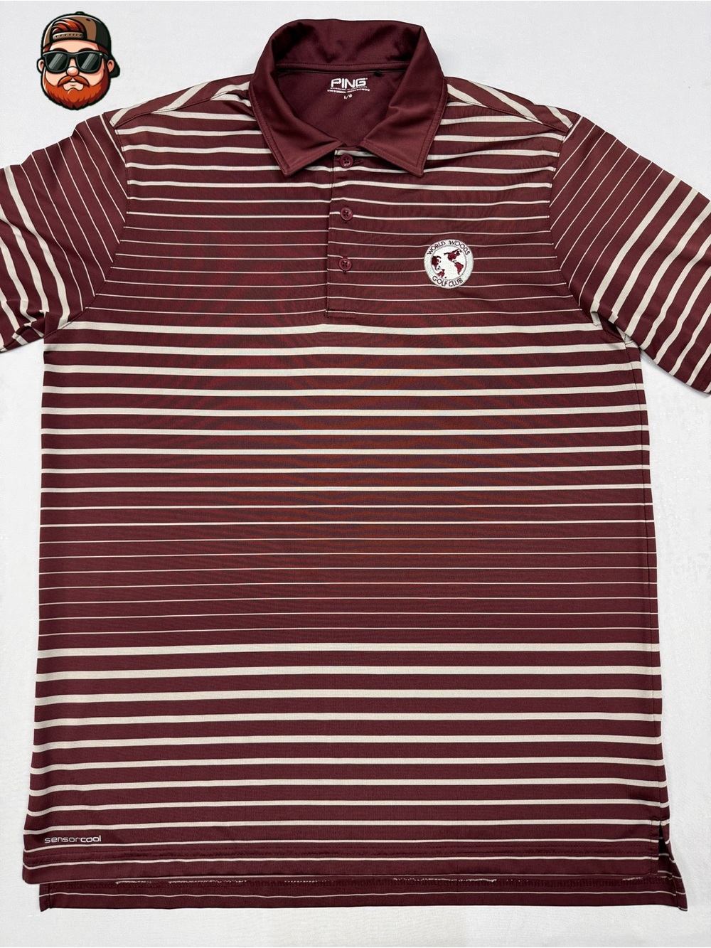 Men’s Ping Large Garnet/White Striped Performance Golf Polo